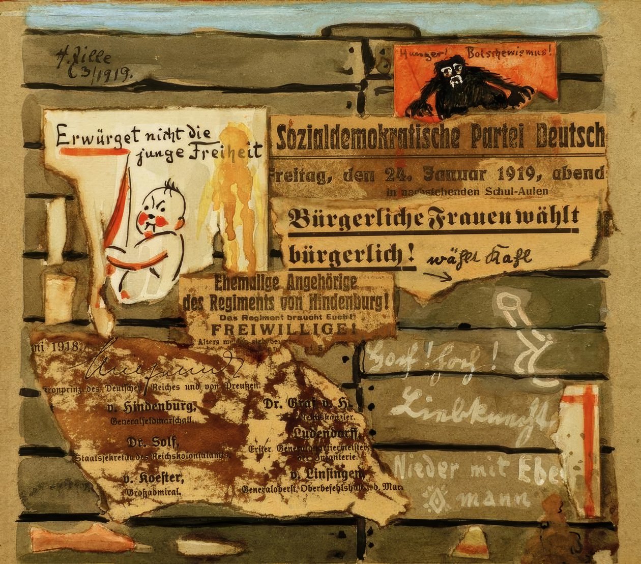 H. Zille, Billboard 1919 / Collage by Heinrich Zille