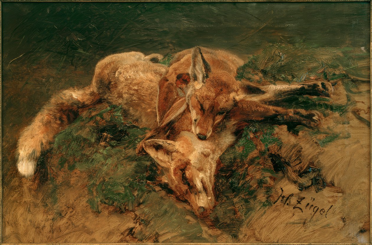 Two Foxes by Heinrich von Zügel