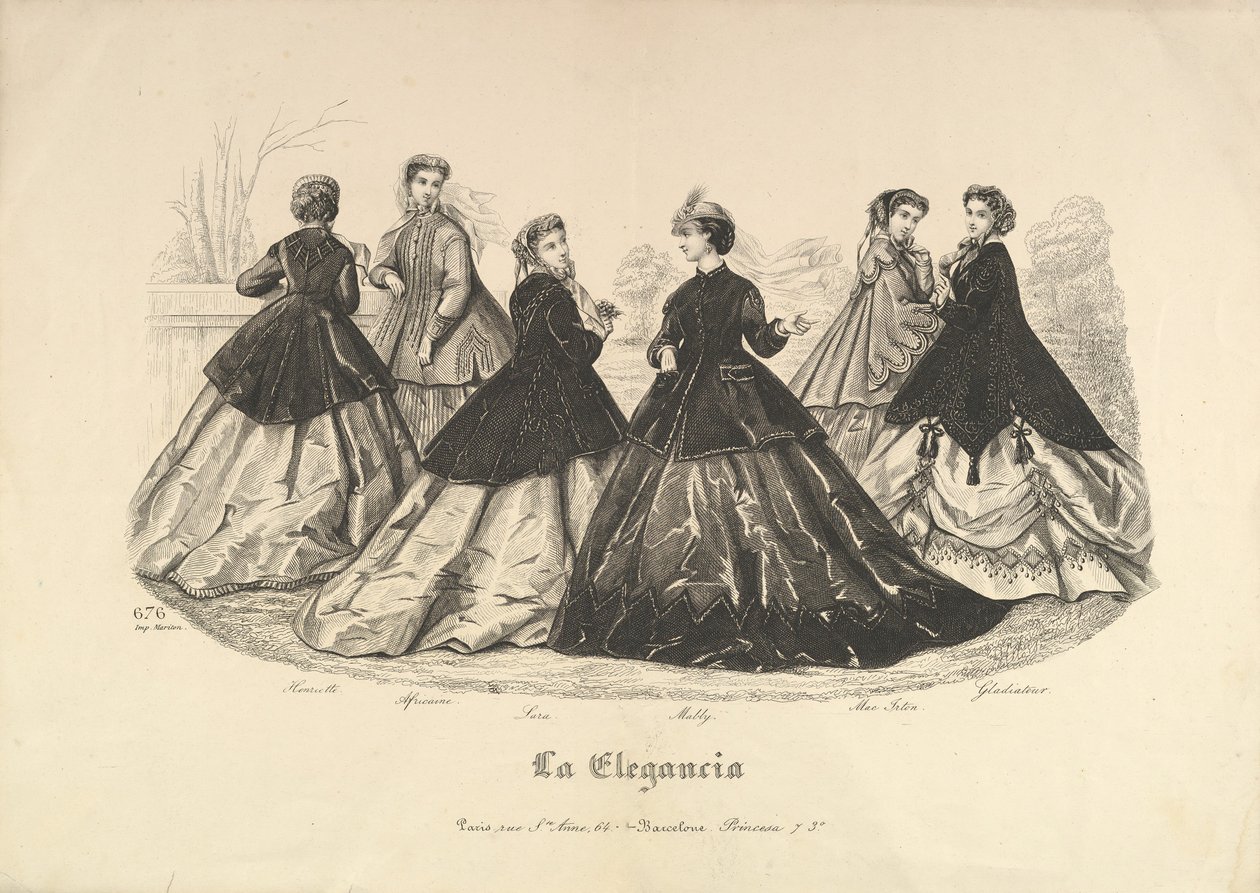 Six Women Outdoors, No. 676, from La Elegancia by Heloise Leloir