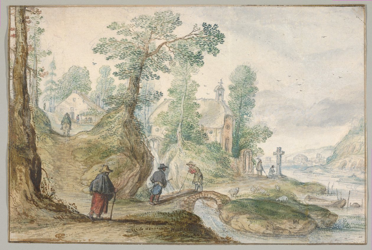 A Wooded River Landscape with a Church and Figures by Hendrick Avercamp