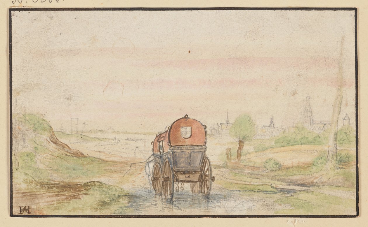 Country Road with a Red Carriage by Hendrick Avercamp