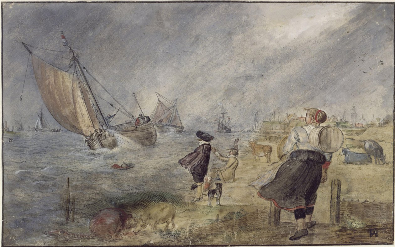 Lakeshore in Storm with Staffage by Hendrick Avercamp