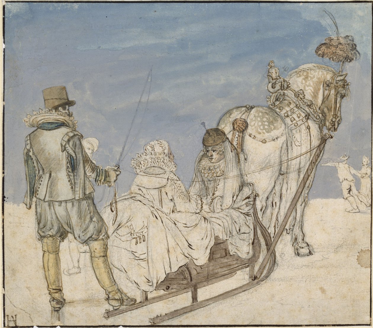 Winter: Sleigh on the Ice with Two Ladies and a Gentleman by Hendrick Avercamp