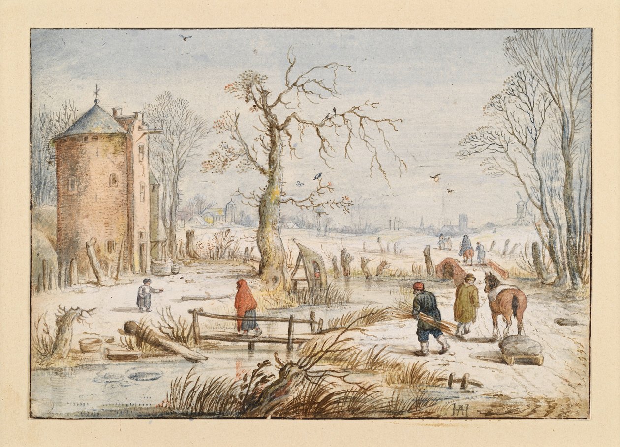Winter Landscape with Round Tower by Hendrick Avercamp
