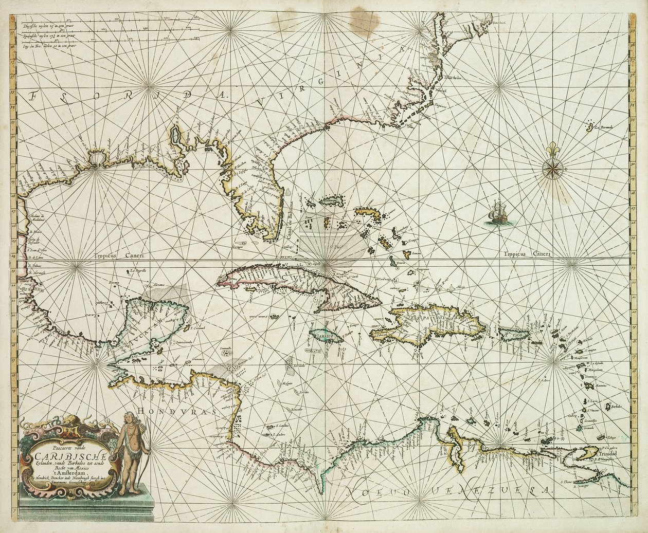 Pascaerte vande Caribische Eylanden, vande Barbados tot aende Bocht van Mexico by Hendrick Doncker