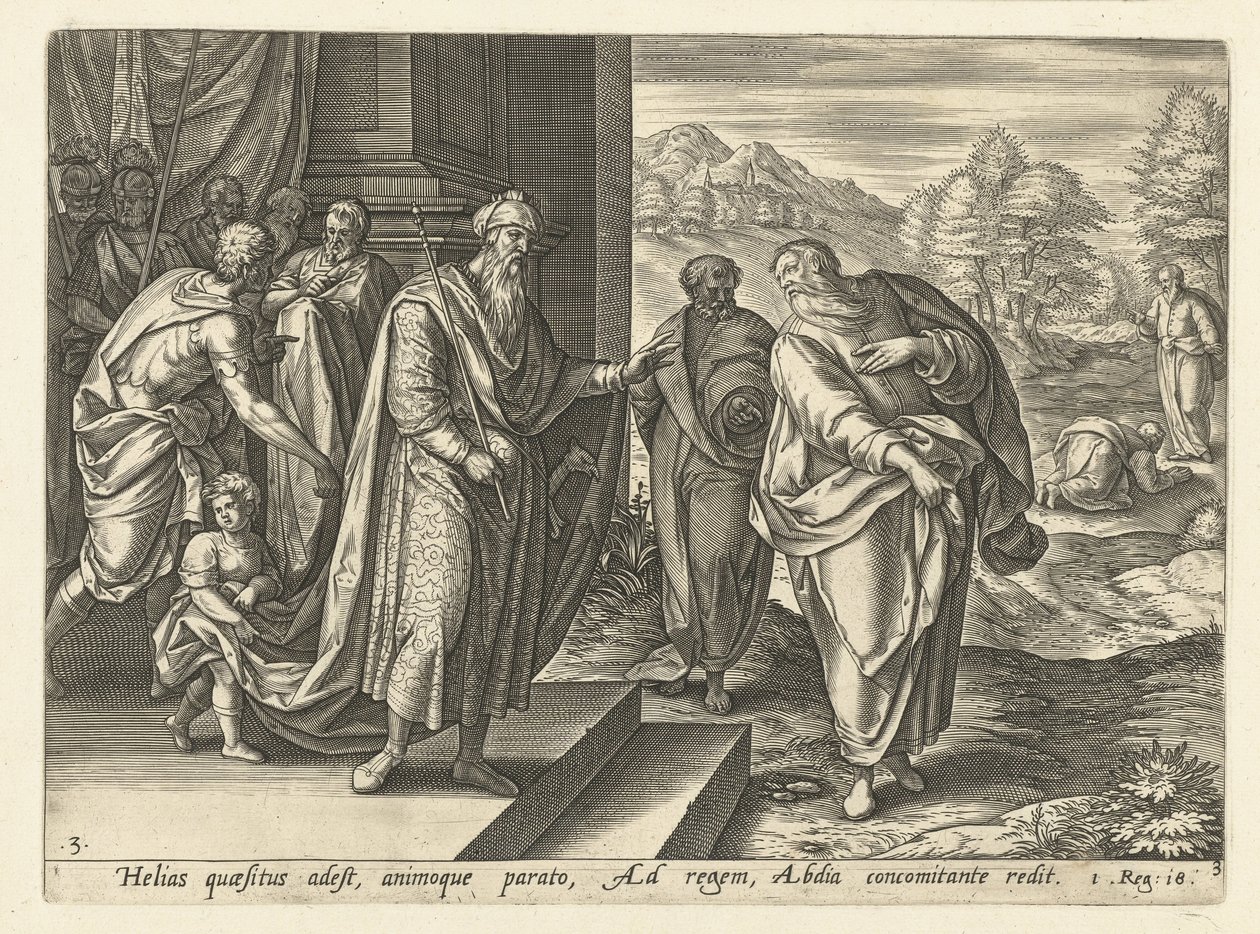Elijah Speaks a Second Time with King Ahab History of Elijah (series title) by Hendrick Goltzius (rejected attribution)