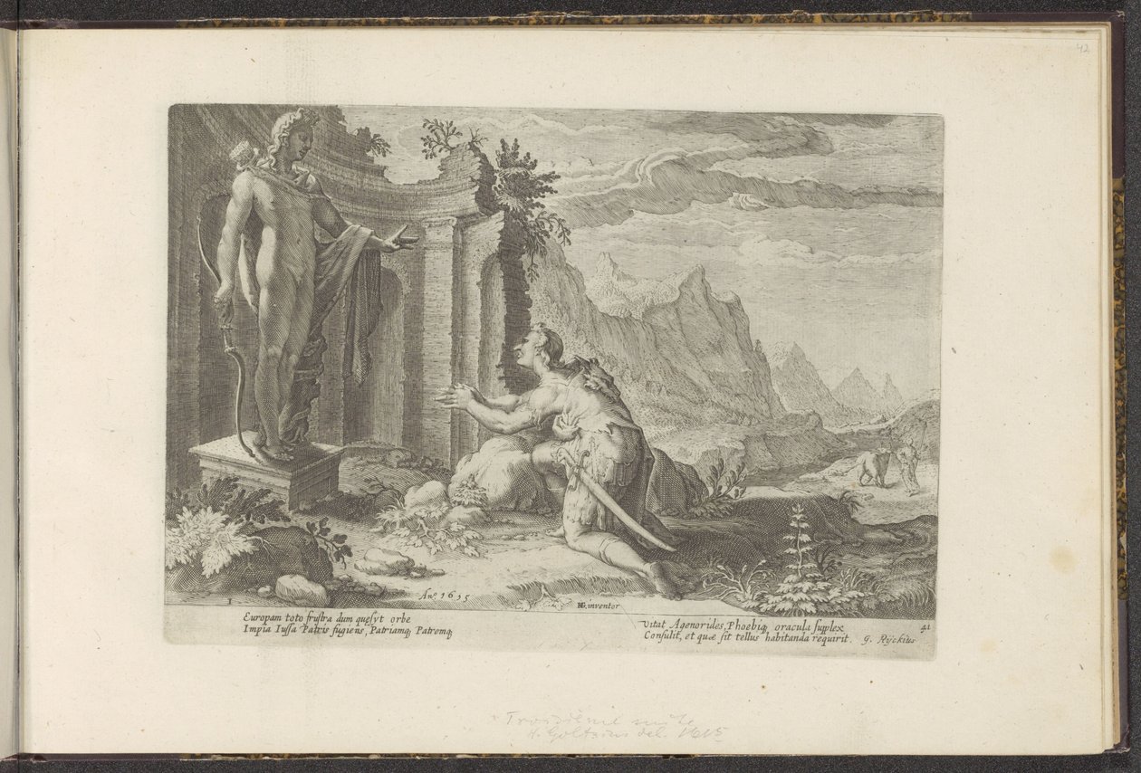 Cadmus Asks the Oracle of Delphi What to Do Now That He Has Not Found His Sister Europa by Hendrick Goltzius (workshop of)