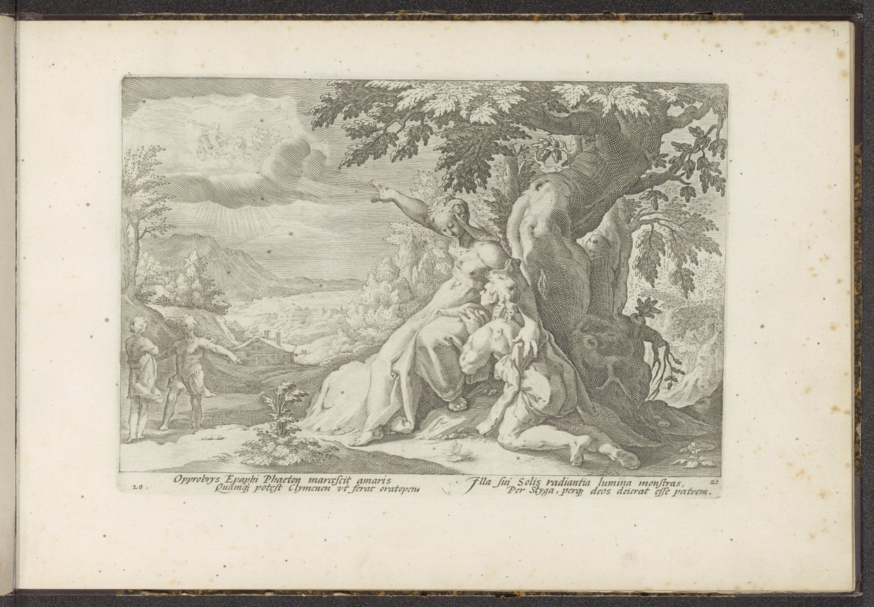 Clymene Points Phaethon to His Father, the Sun God by Hendrick Goltzius (workshop of)