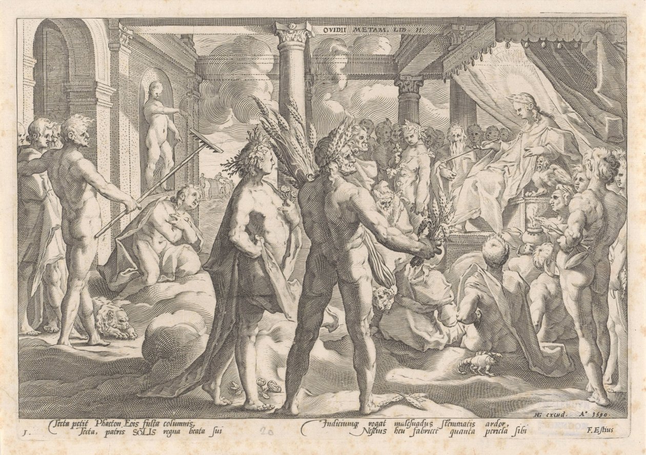 Phaëthon Asks Apollo to Drive His Chariot by Hendrick Goltzius (workshop of)