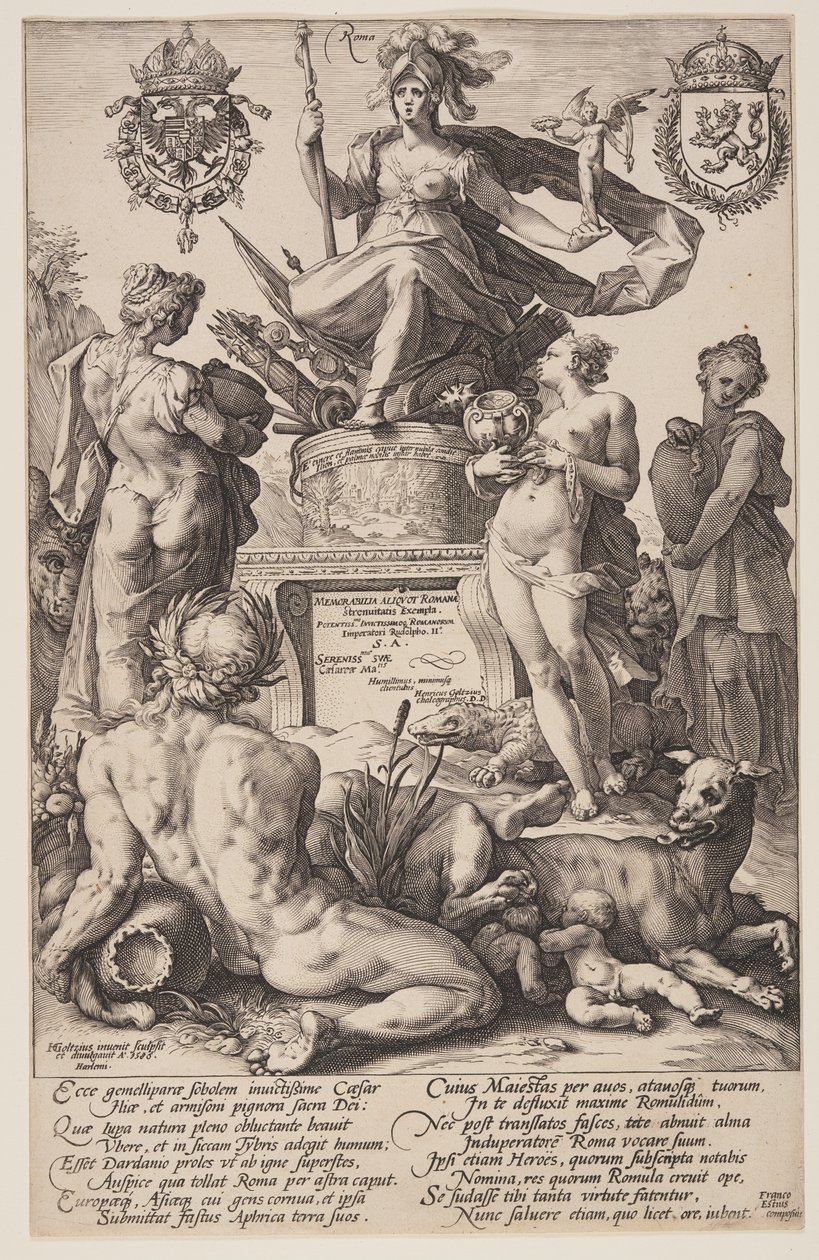 Allegory of Rome, title plate from The Roman Heroes by Hendrick Goltzius