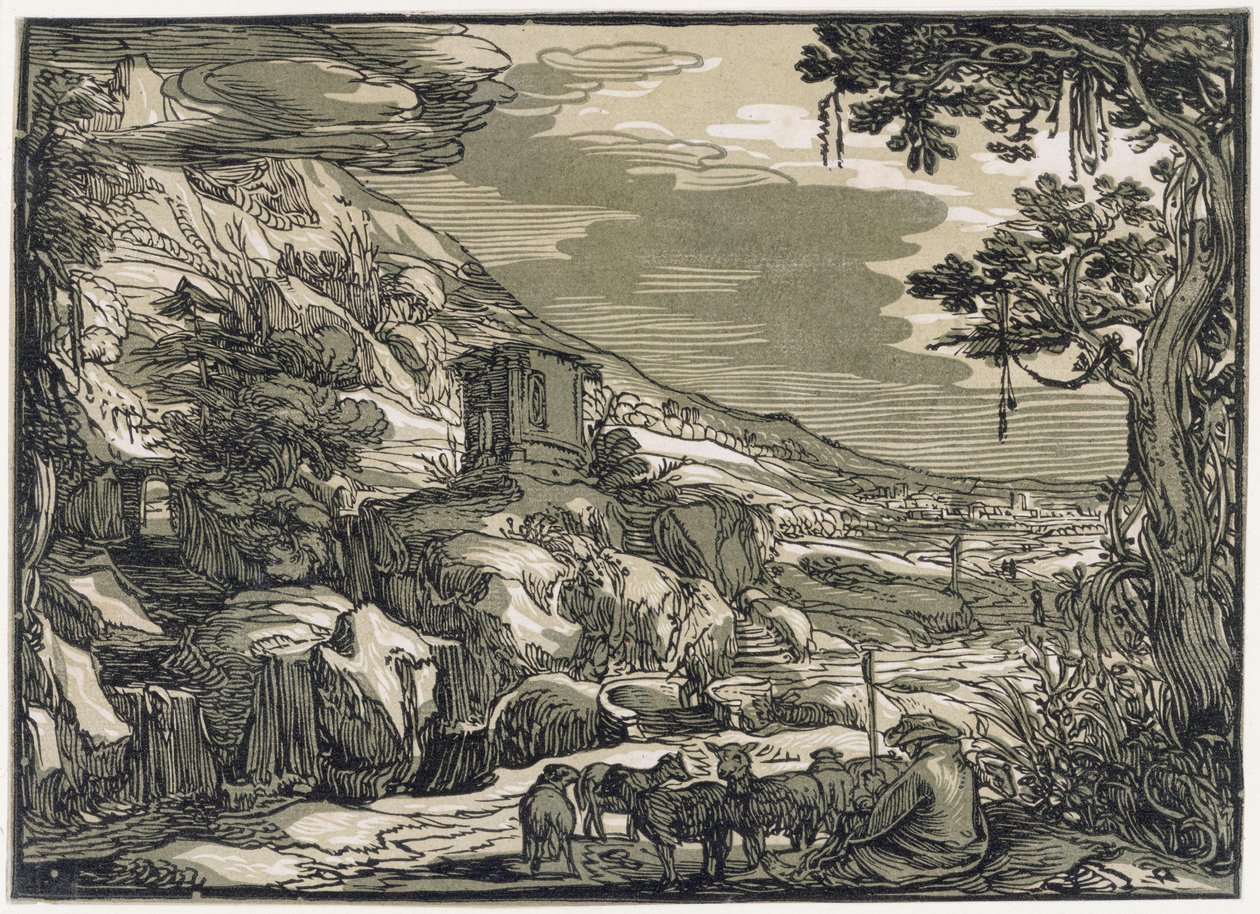 Arcadian Landscape with a Shepherd by Hendrick Goltzius