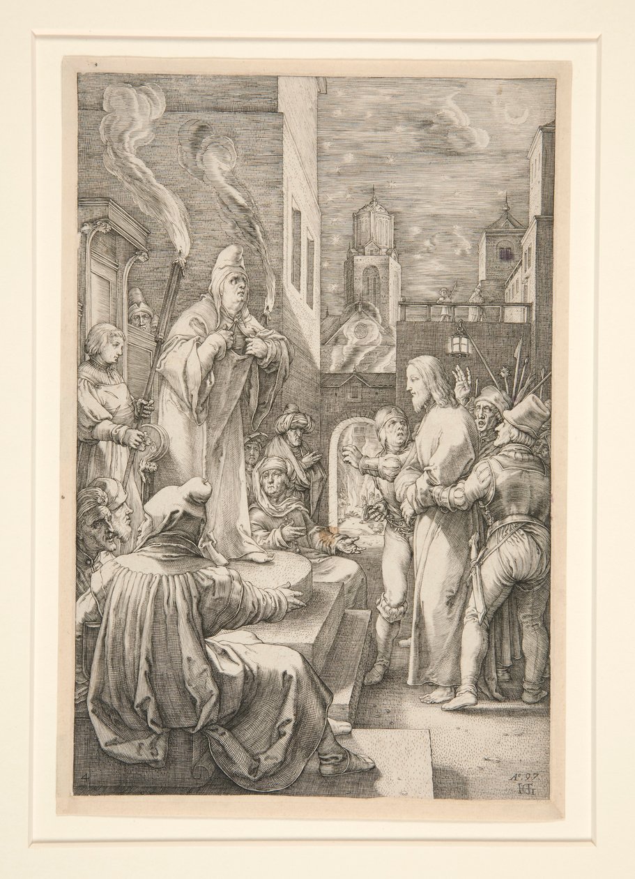 Christ Before Caiphas, from The Passion, #4 in a Series of 12 Engravings by Hendrick Goltzius