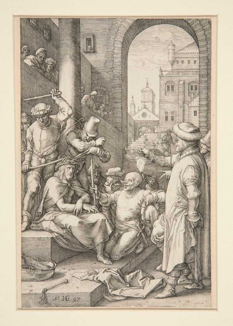 Christ Crowned with Thorns, from The Passion, #7 in a series of 12 engravings by Hendrick Goltzius
