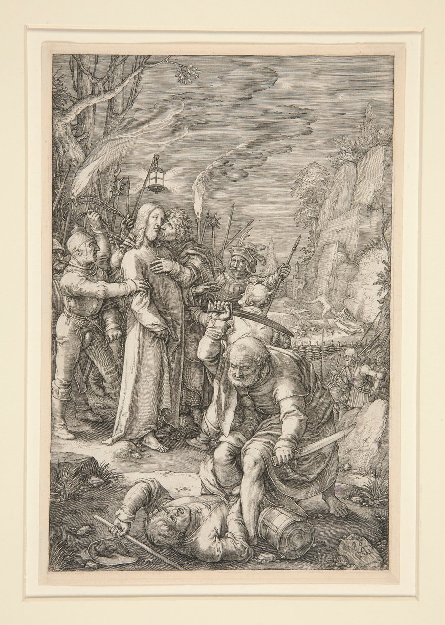 Christ Taken Captive (the Betrayal of Christ), from The Passion, #3 in a Series of 12 Engravings by Hendrick Goltzius