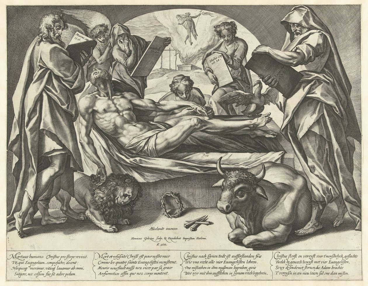 The Dead Christ and the Four Evangelists by Hendrick Goltzius