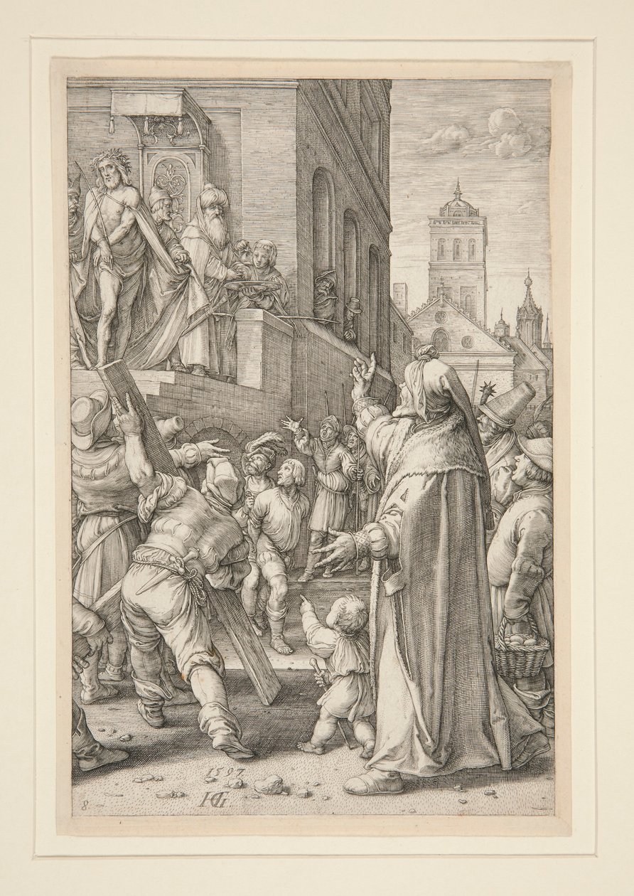 Ecce Homo, from The Passion, #8 in a series of 12 engravings by Hendrick Goltzius
