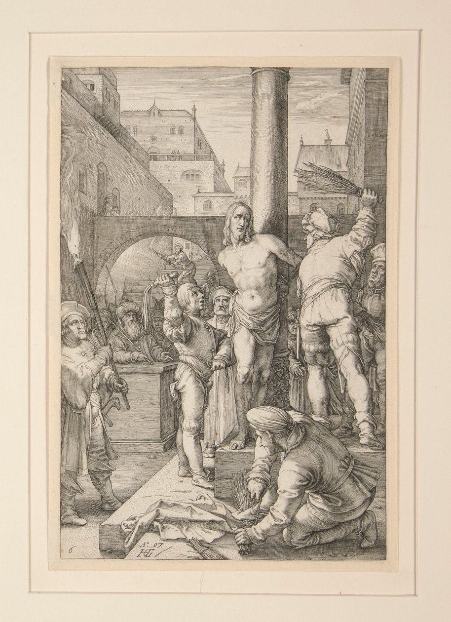 Flagellation of Christ, from The Passion, #6 in a Series of 12 Engravings by Hendrick Goltzius