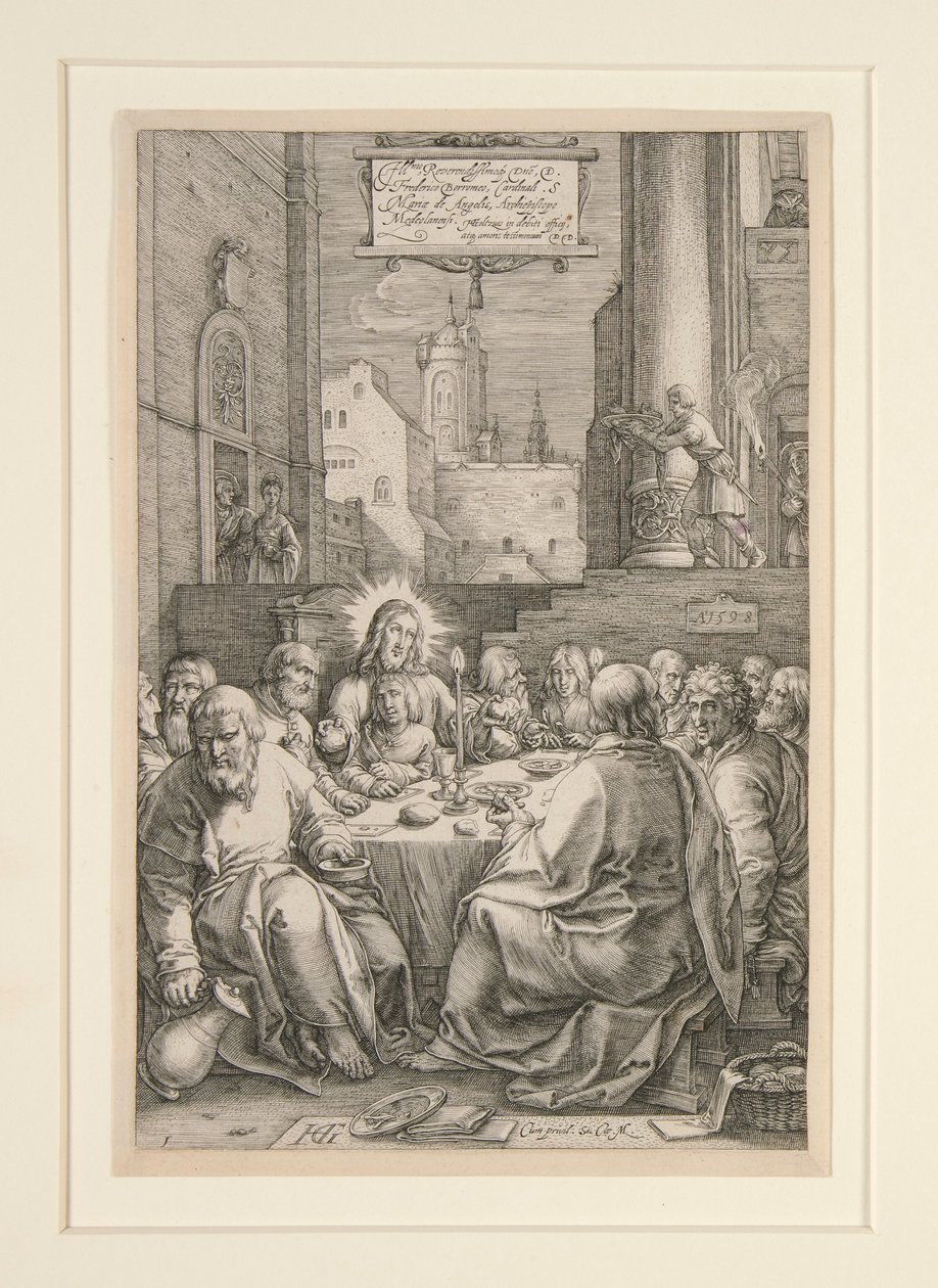 Last Supper, from The Passion, No.1 in a series of 12 engravings by Hendrick Goltzius