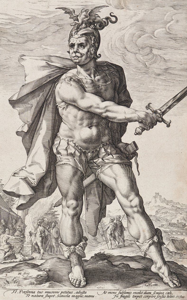 Mucius Scaevola (Roman Heroes, Plate 3) by Hendrick Goltzius