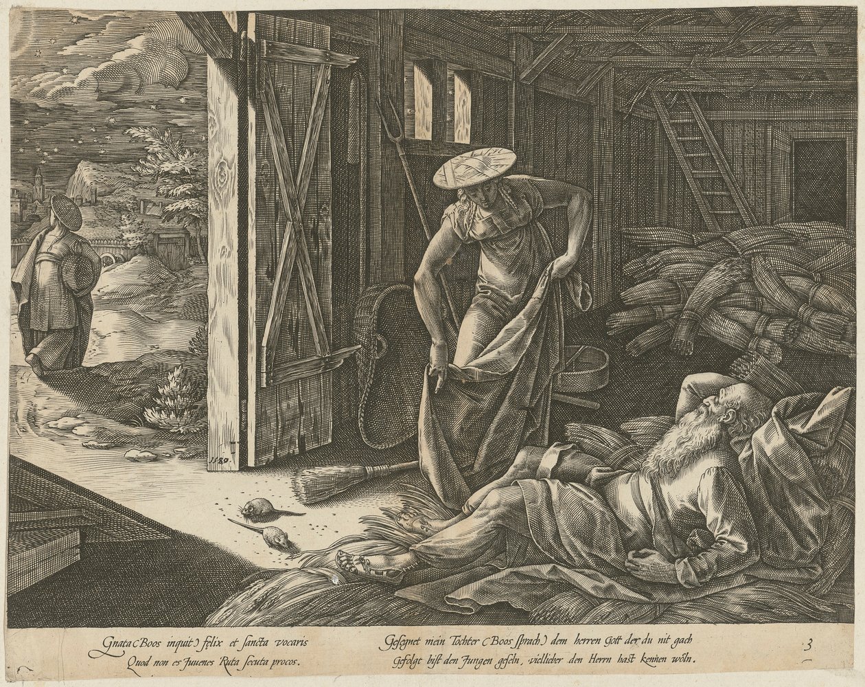 Ruth and Boaz in the Barn, Plate 3 of the Series "The Story of Ruth" by Hendrick Goltzius