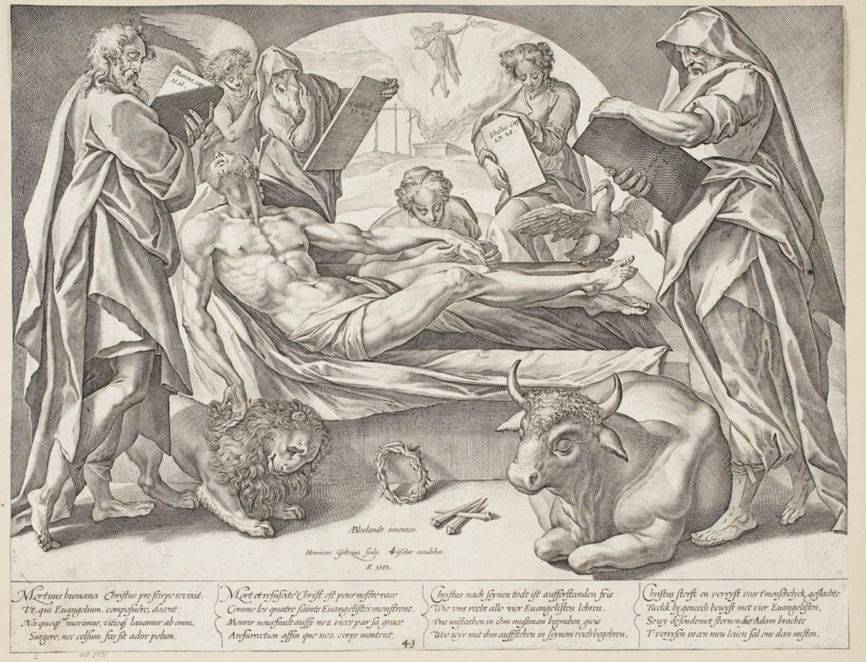The Dead Christ and the Four Evangelists by Hendrick Goltzius