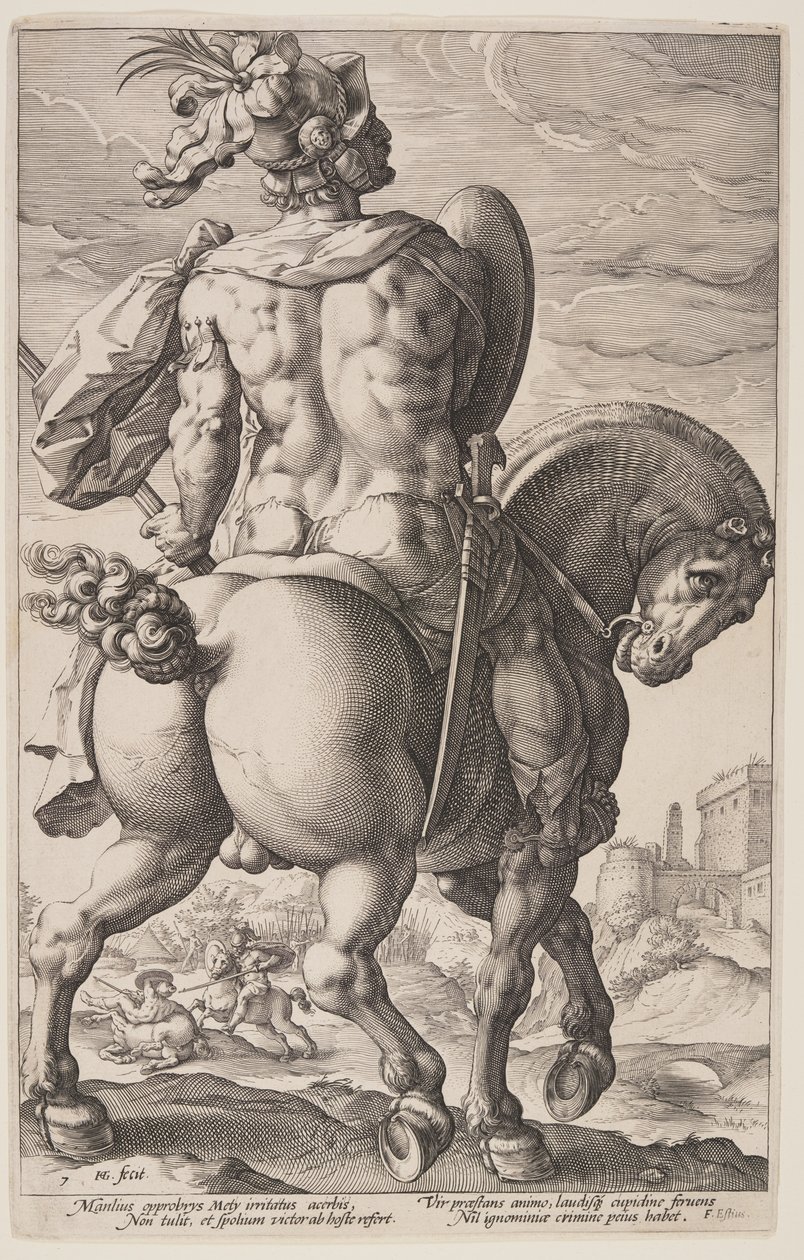 Titus Manlius on Horseback, from The Roman Heroes by Hendrick Goltzius