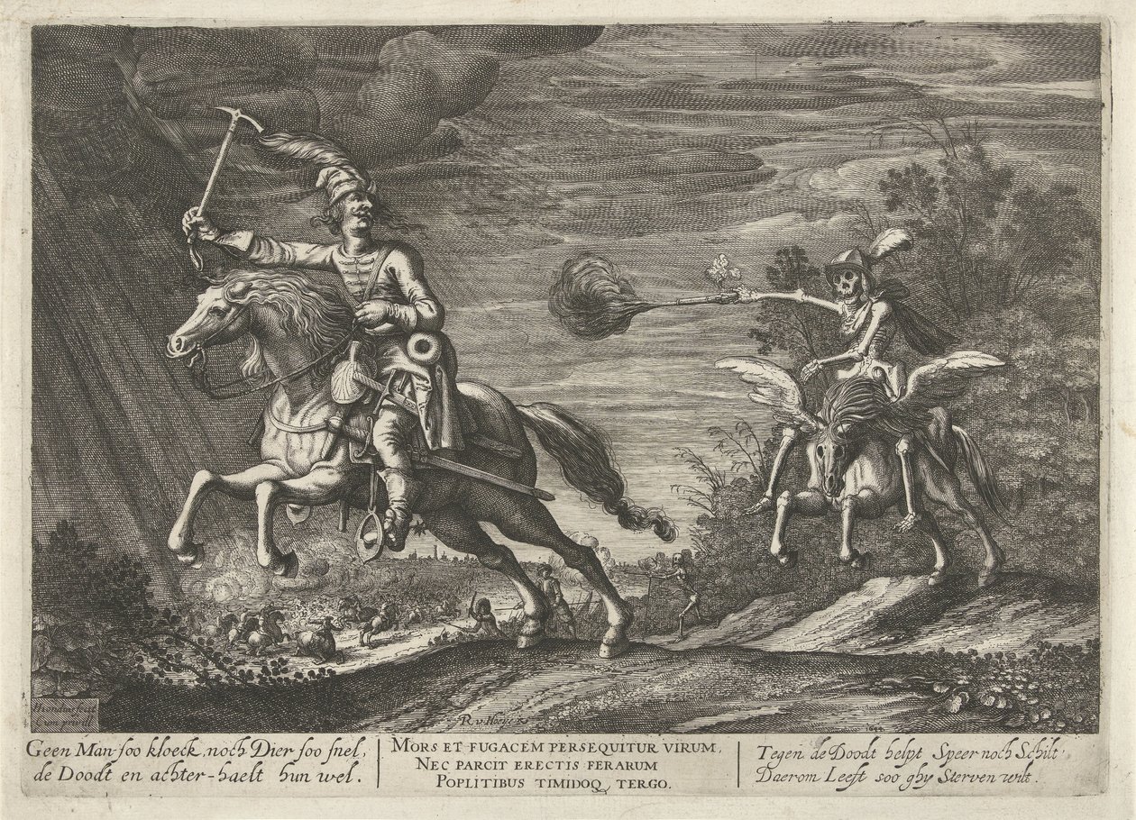 Rider and Death, No Man so Brave, nor Beast so Swift, Death Overtakes Them All (title on object) by Hendrick Hondius (I)