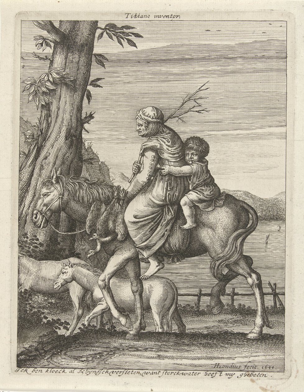 Woman and Child on Horseback by Hendrick Hondius (I)