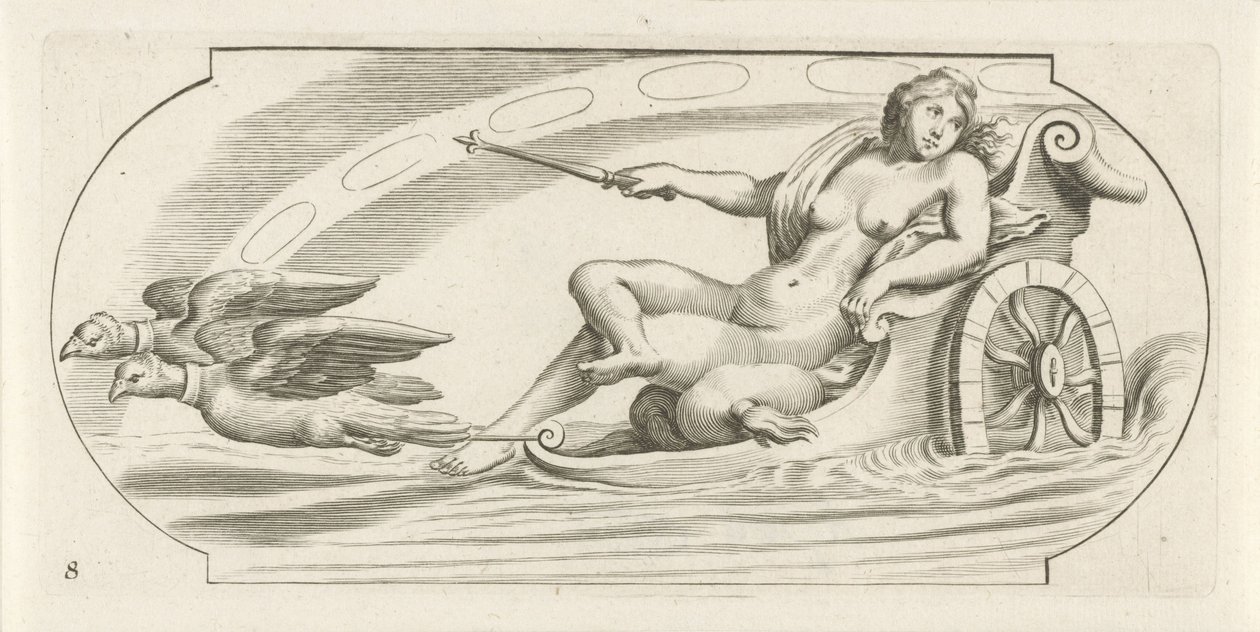 Aurora on a Chariot (Nouveau Livre des Dieux et Deeßes De la Marine Bouckje van Zeegoden en Godinnen) by Hendrick de Keyser (I)