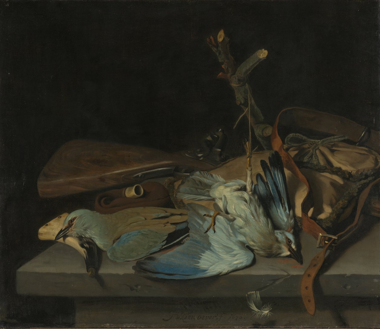 Still Life with Hunting Implements and Birds by Hendrick ten Oever