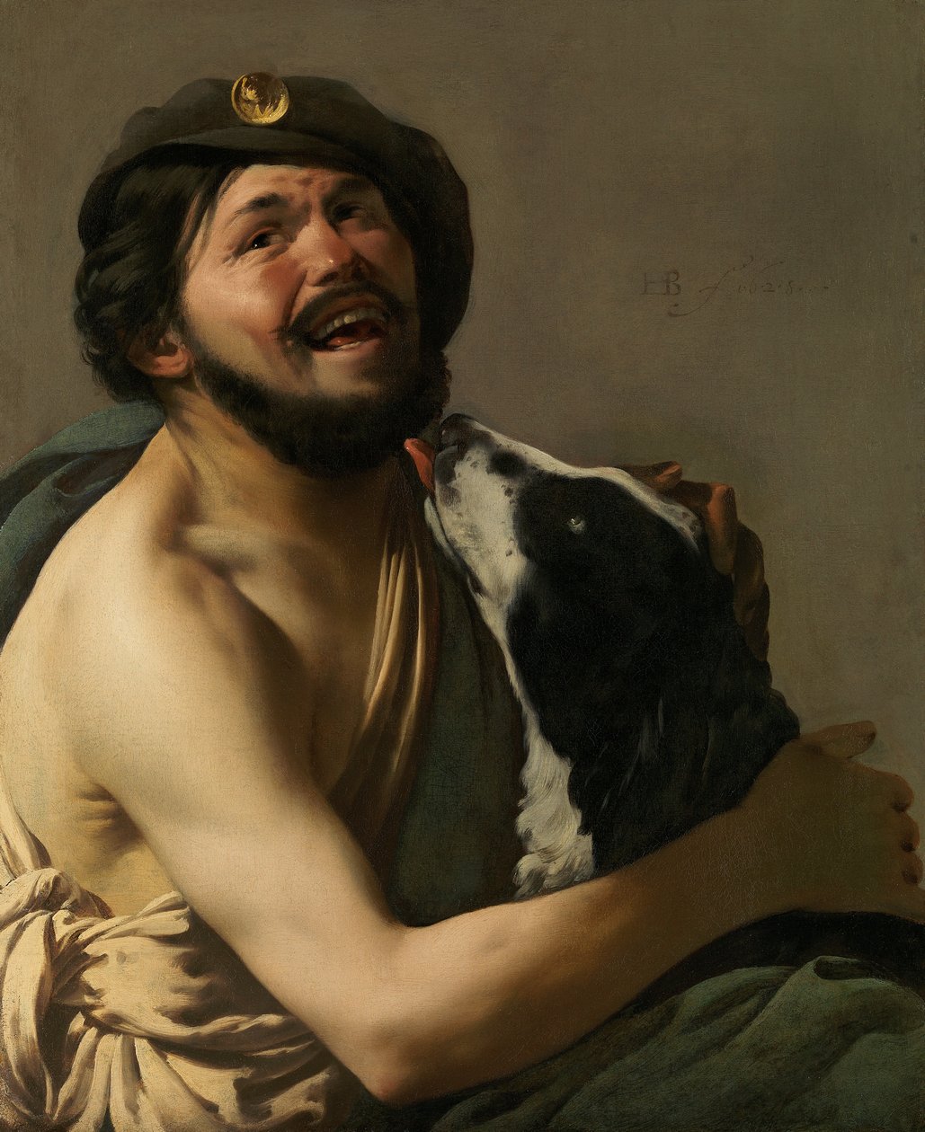 A Laughing Bravo (Mercenary) with His Dog by Hendrick ter Brugghen