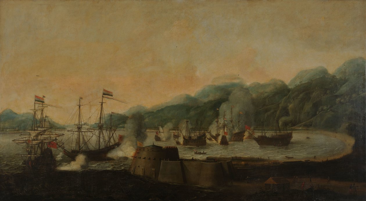 A Dutch Squadron under the Command of Cornelis Simonsz van der Veer Carrying Out a Surprise Attack on Three Portuguese Galleons in the Bay of Goa Velha, 30 September 1639 by Hendrick van Anthonissen
