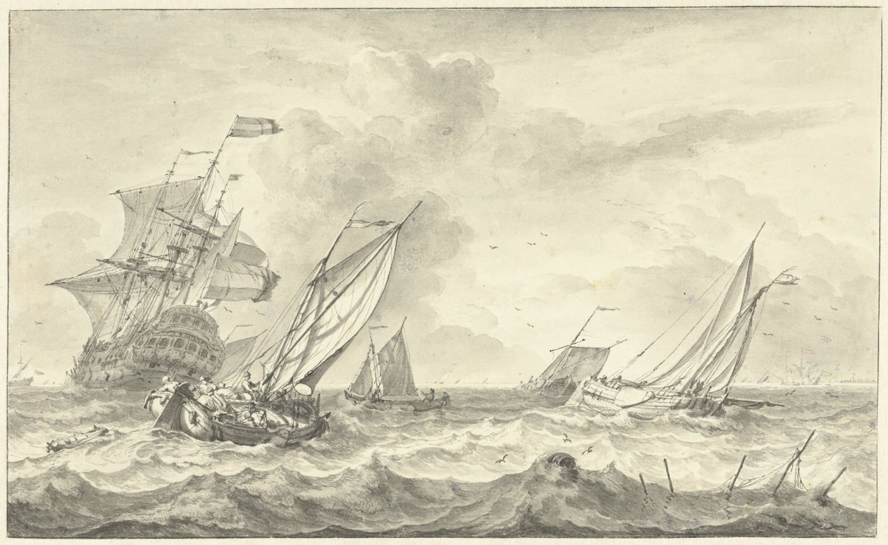 Seascape (Drawing) by Hendrik Rietschoof