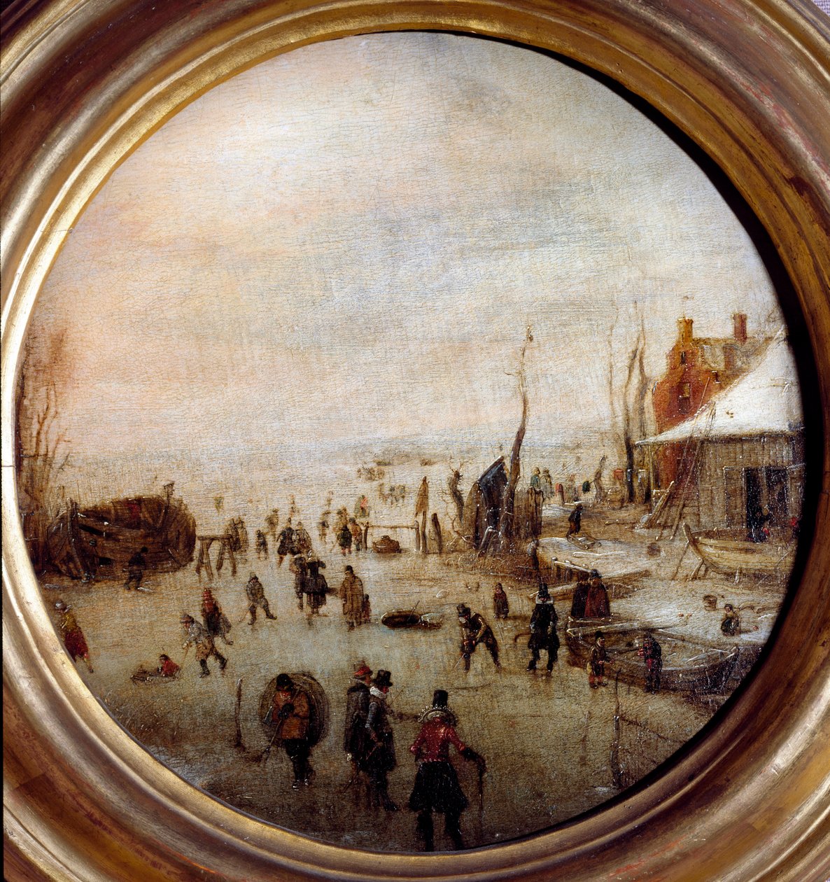 Winter landscape with ice skaters and hockey players by Hendrik Avercamp