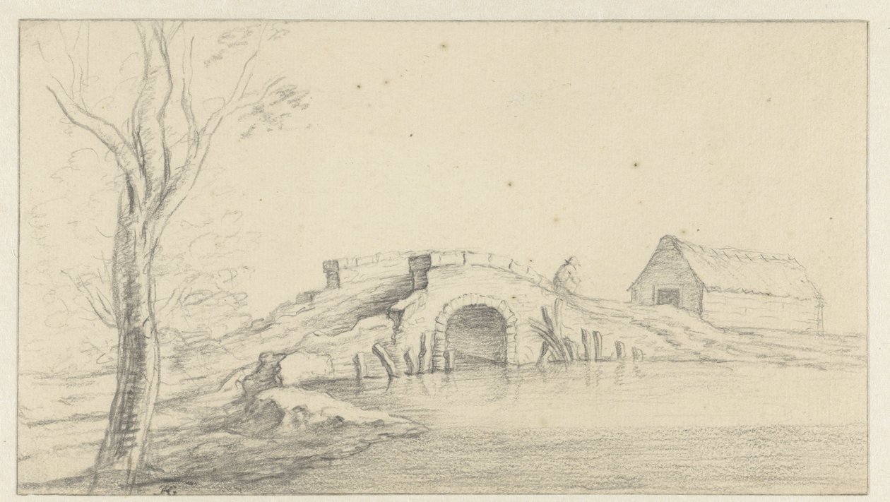Landscape with a Ruined Stone Bridge by Hendrik Chalon