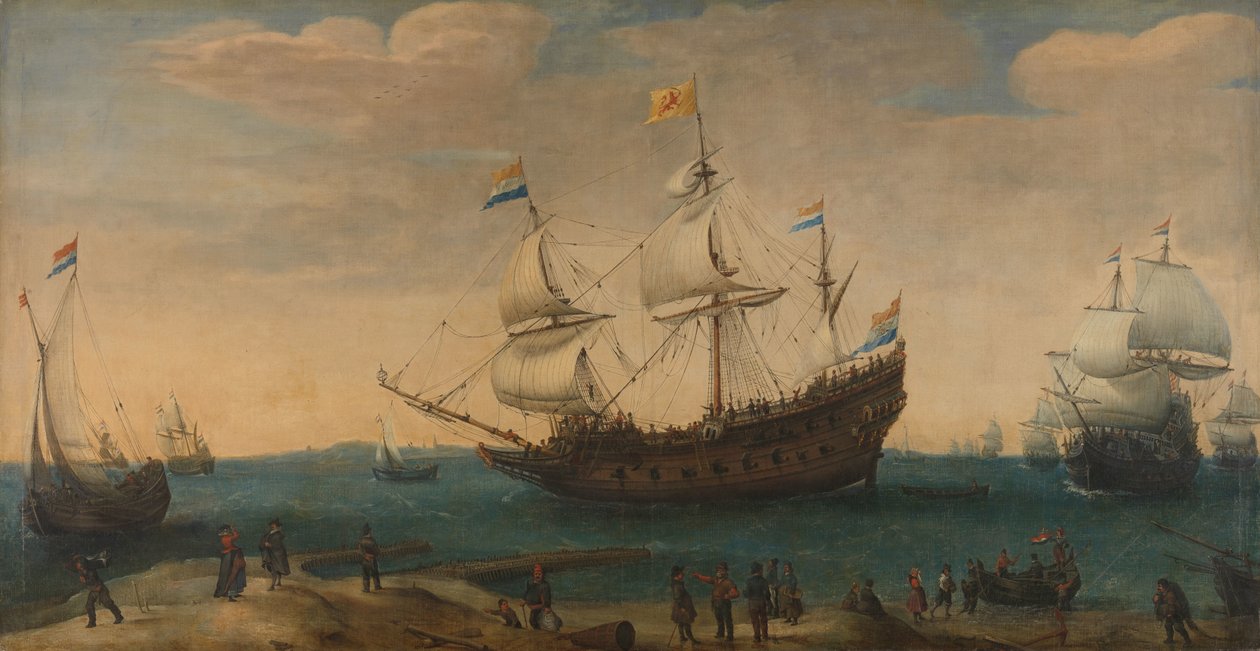 A number of East Indiamen off the Coast (The Mauritius and other East Indiamen Sailing out of the Marsdiep) by Hendrick Cornelisz. Vroom