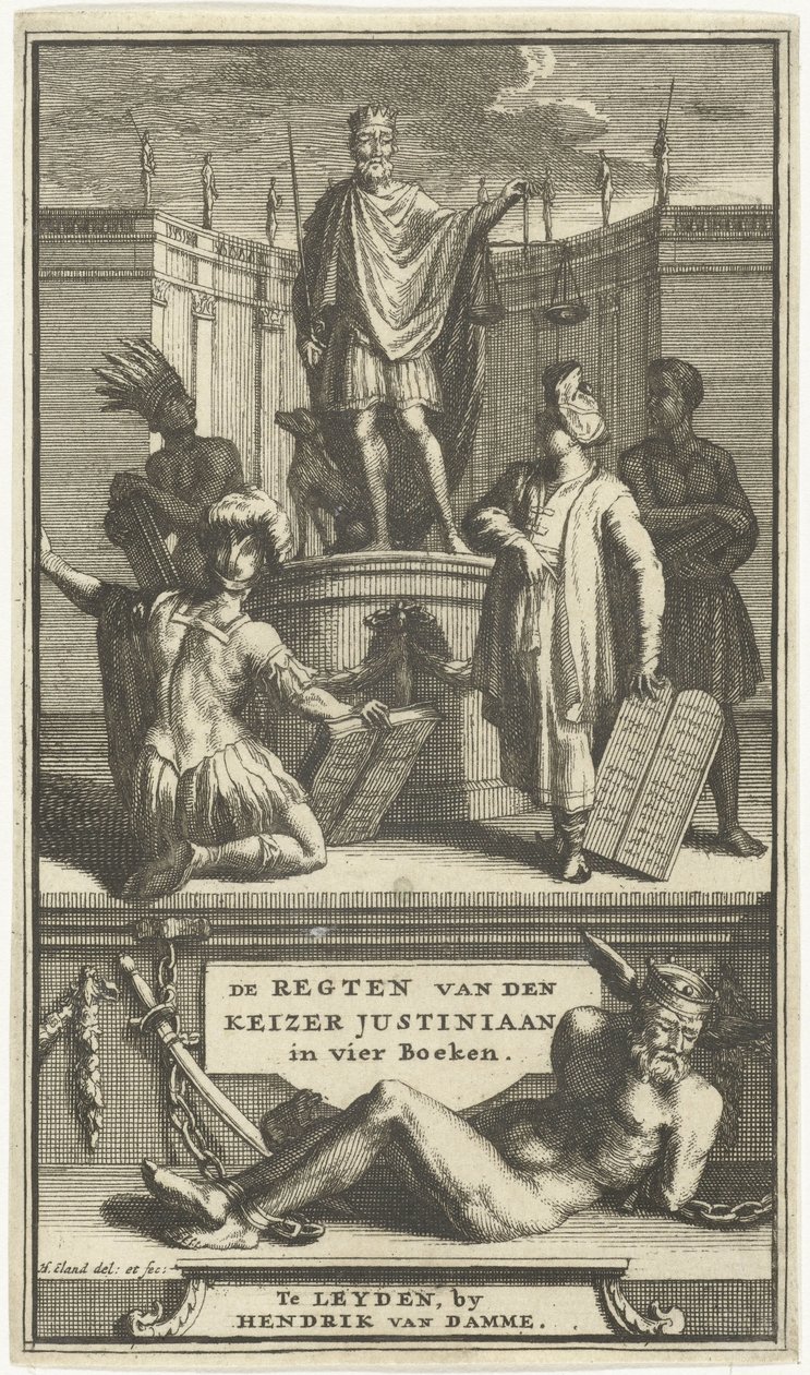 Title Page for The Rights of Emperor Justinian, Leiden, 1705 by Hendrik Elandt