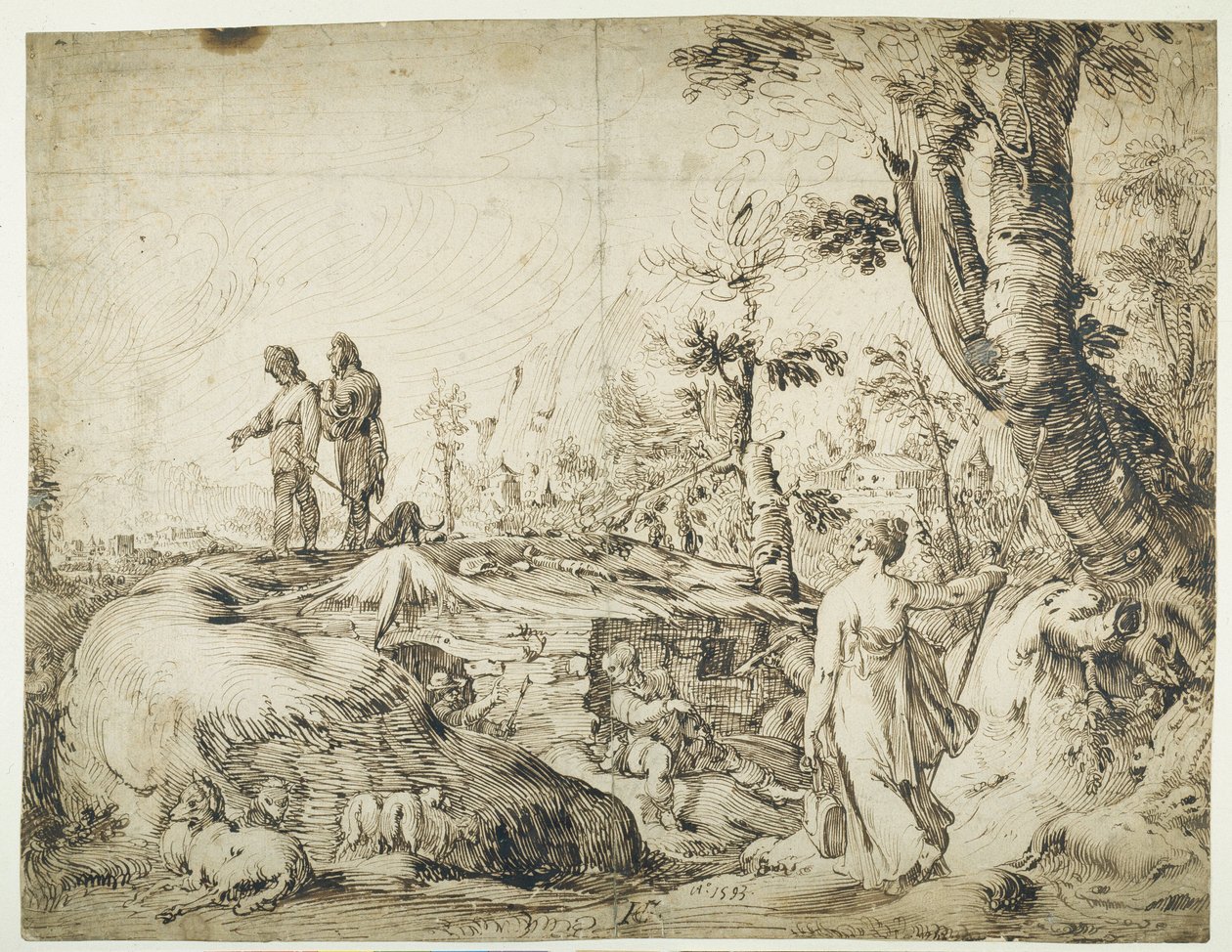 Landscape with Peasants by a Hut by Hendrik Goltzius