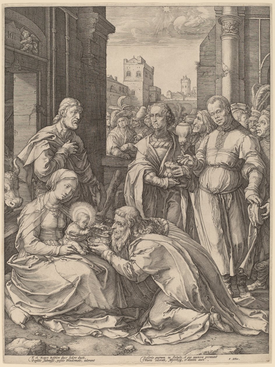 The Adoration of the Magi by Hendrik Goltzius in the style of Lucas van Leyden