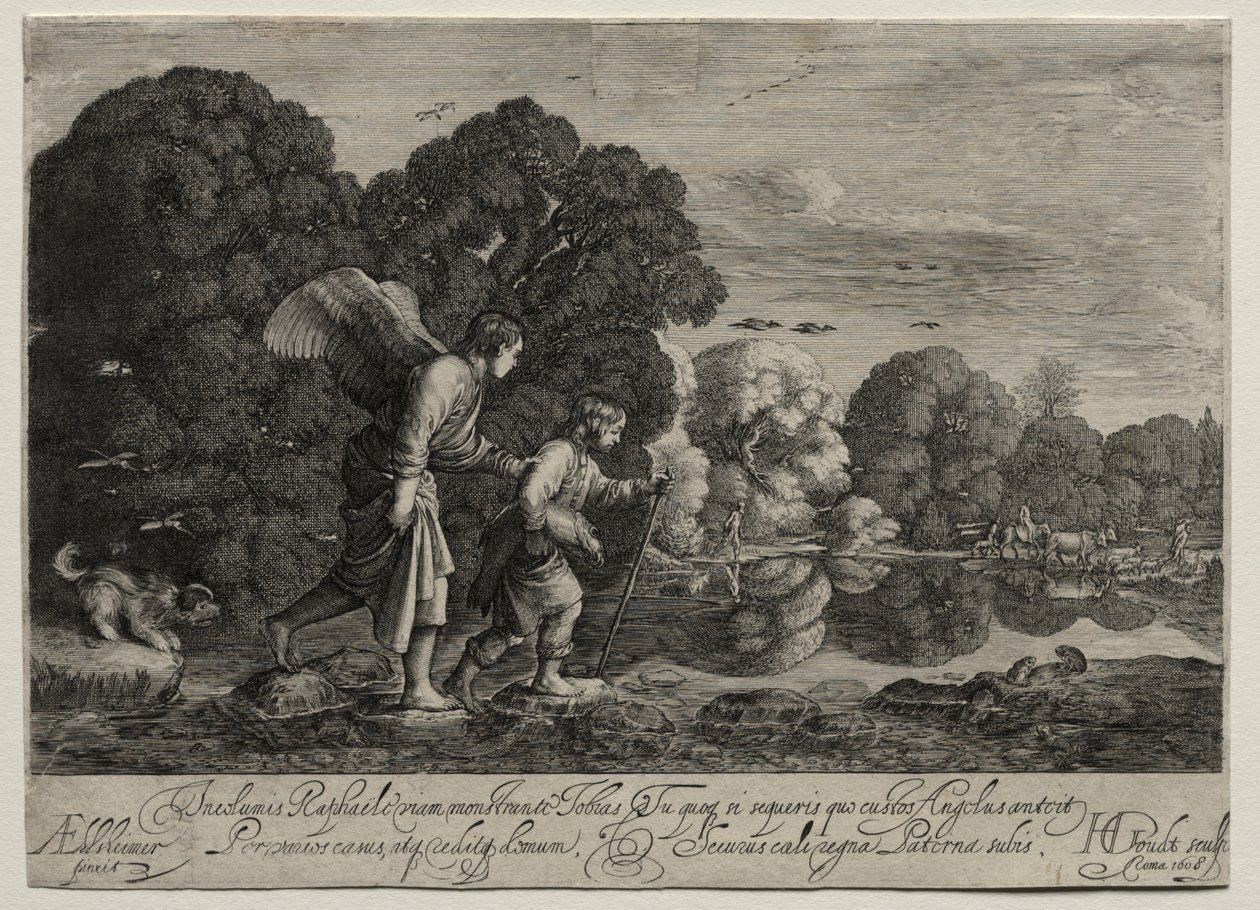 Tobias and the Angel (small plate) by Hendrik Goudt