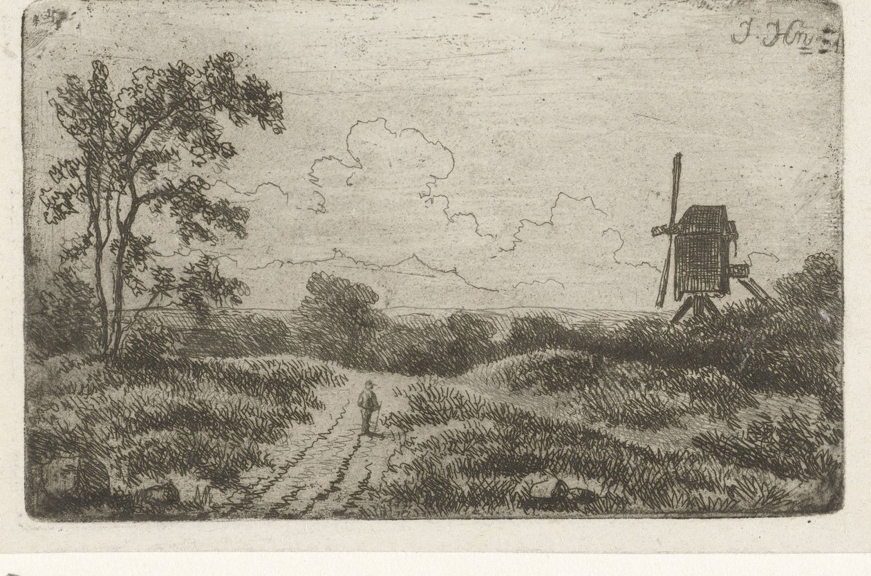Figure on a Road by a Mill by Hendrik Jan Hein