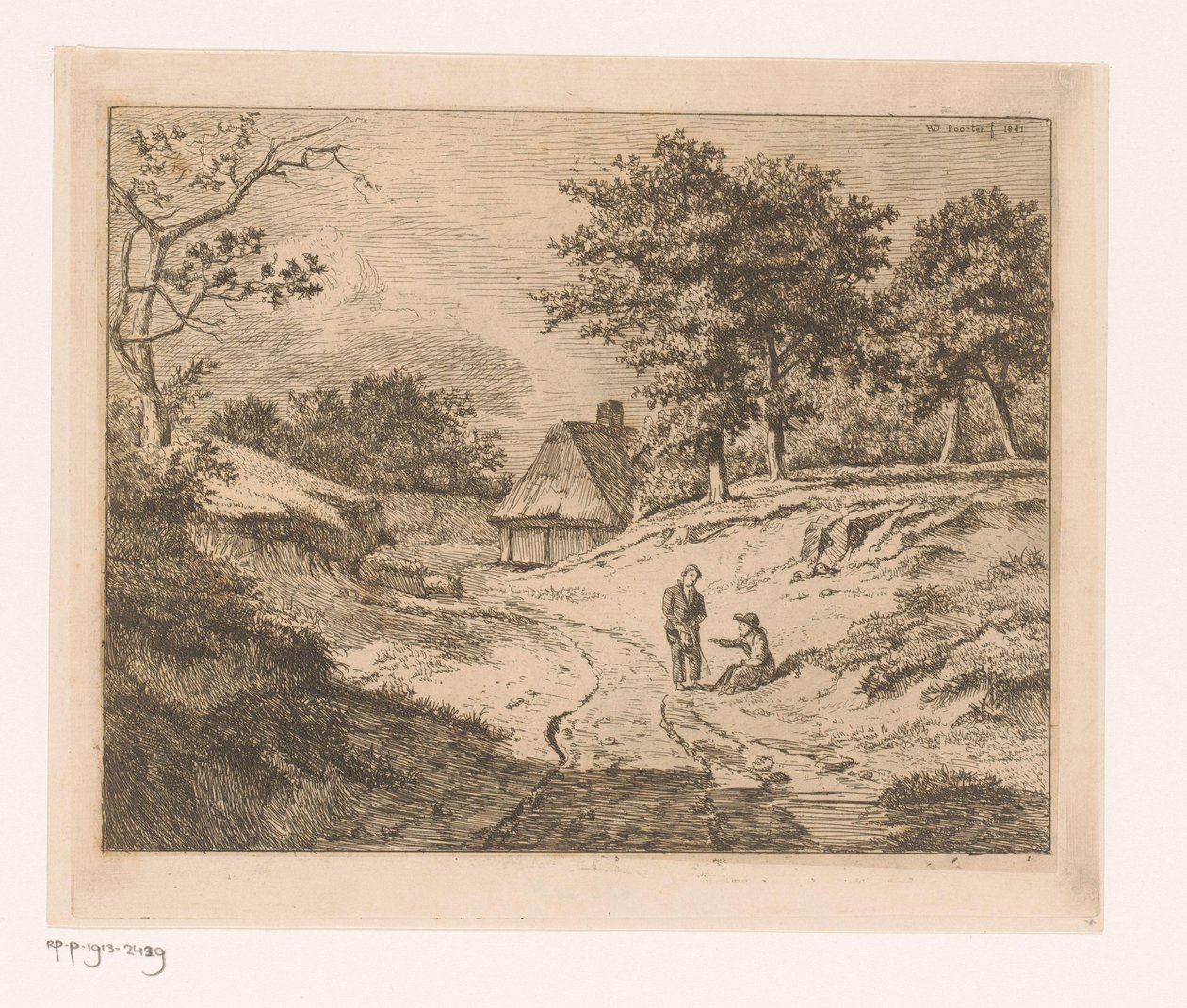 Landscape with Person Showing Another the Way by Hendrik Jozef Franciscus van der Poorten