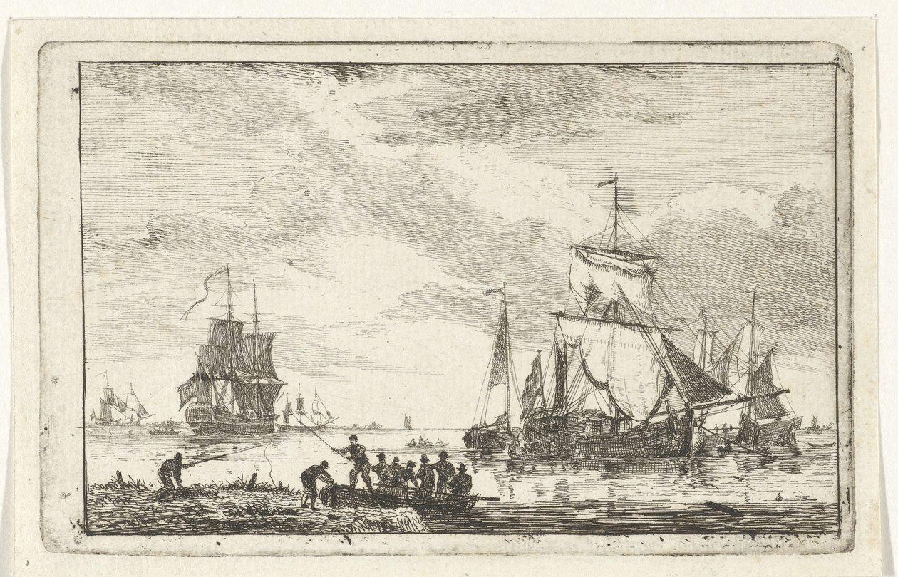 River view with fishermen by Hendrik Kobell