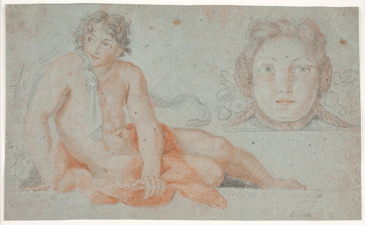 Nude Youth and Female Decorative Head by Hendrik Krock