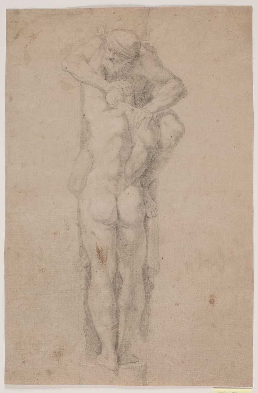 Standing Male Figure, Held (or Pressed Down) by Bearded Man by Hendrik Krock