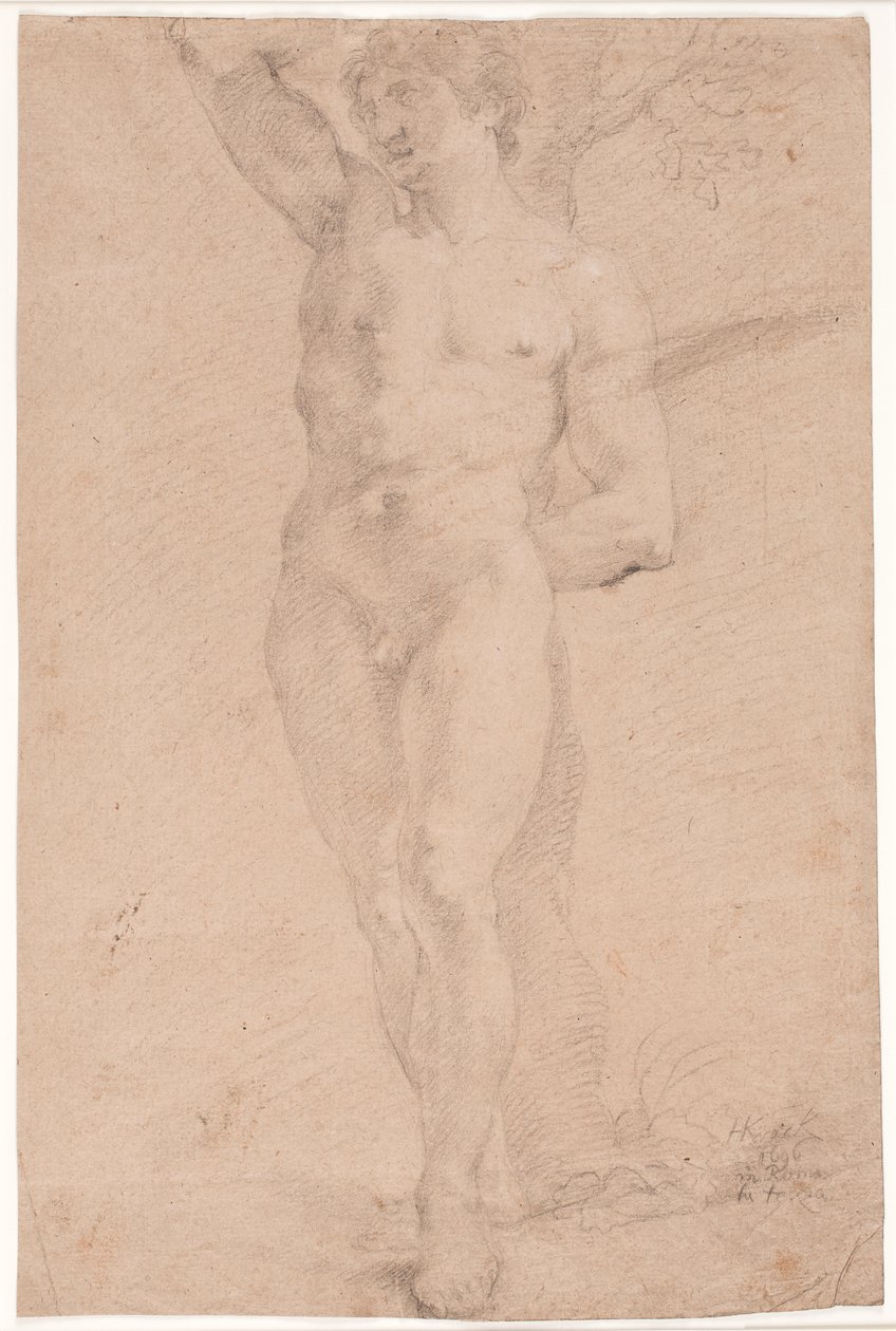Standing young man with right arm raised by Hendrik Krock