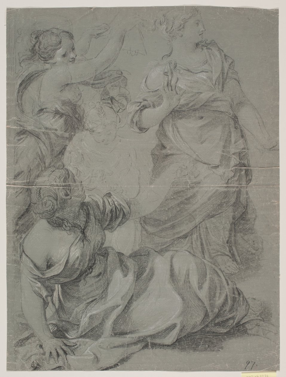 Three Draped Female Figures and a More Sketched Head and Upper Body of a Fourth by Hendrik Krock