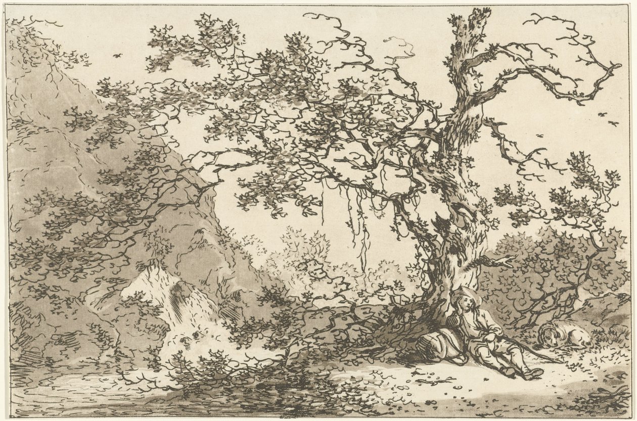 Resting Traveler with His Dog in a Landscape (Twelve Designs for Learning to Draw Landscape series) by Hendrik Meijer