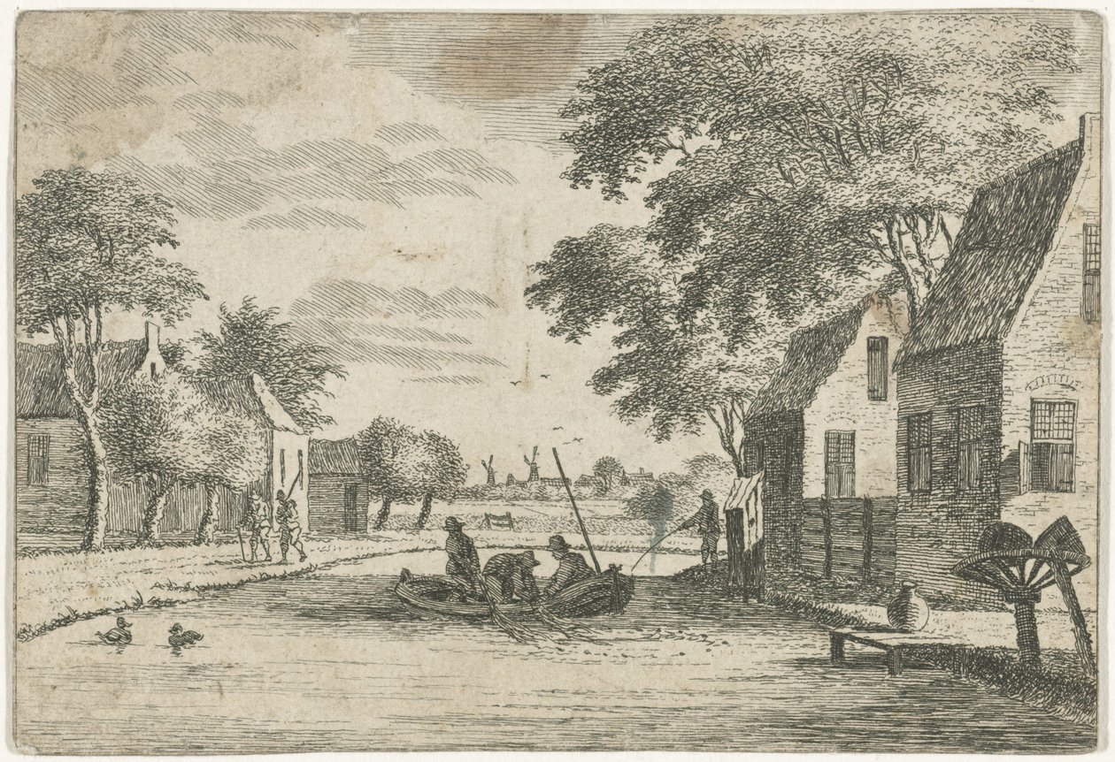 Village Scene with Fishermen by Hendrik Roosing
