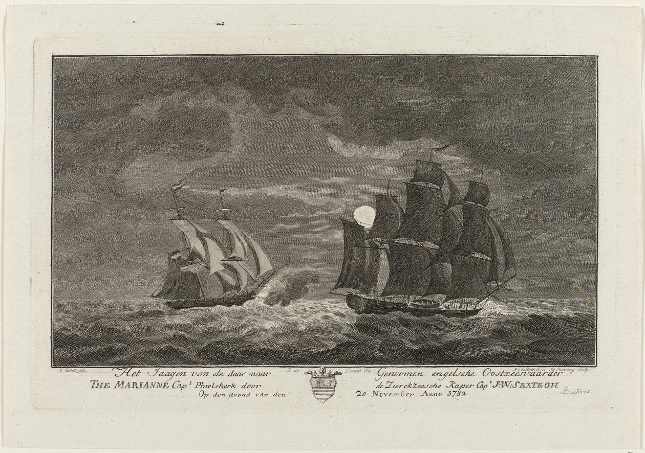 Sextroh Chasing the Marianne, 1782 by Hendrik Roosing